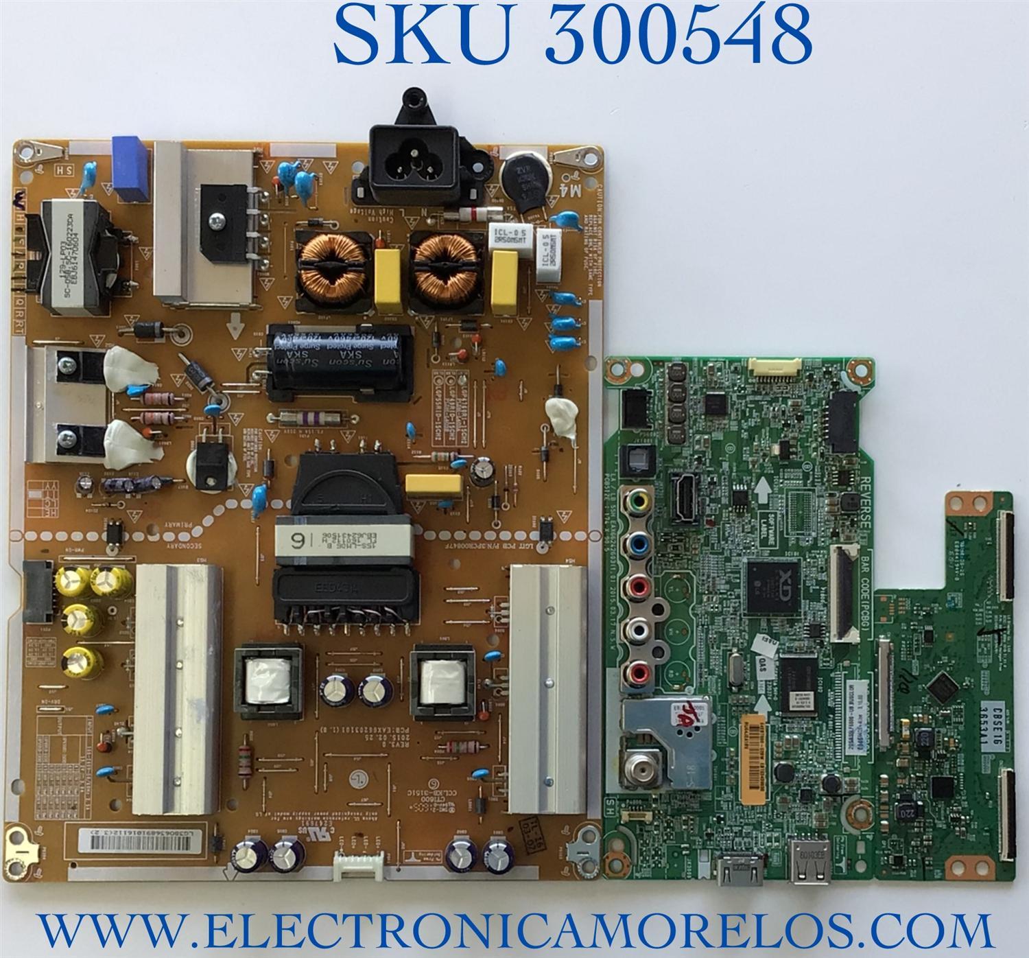 KIT DE TARJETAS PARA TV LG MAIN EBT63439838 / EAX66242603 / T-CON 6871L-3653A / 6870C-0171D / FUENTE EAY6389101 / EAX66203101 / LGP4760RI-15CH2 / PANEL LC550DUE (MG)(A3) / MODELO 55LF6000-UB.BUSCLOR